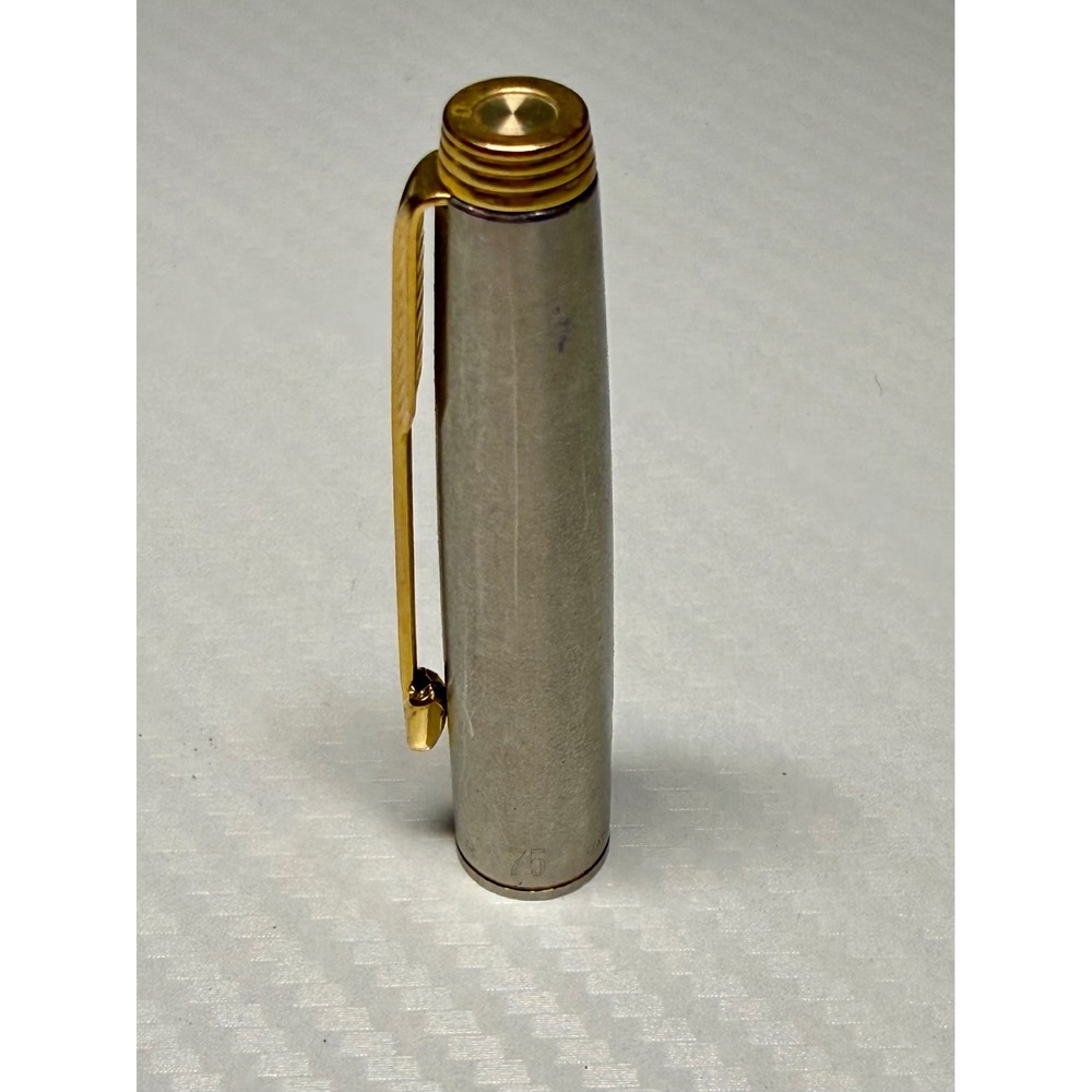 Parker 75 Pen Cap Vintage Brushed Stainless Gold Trim Arrow Clip PE-8957-1 - Picture 2 of 9